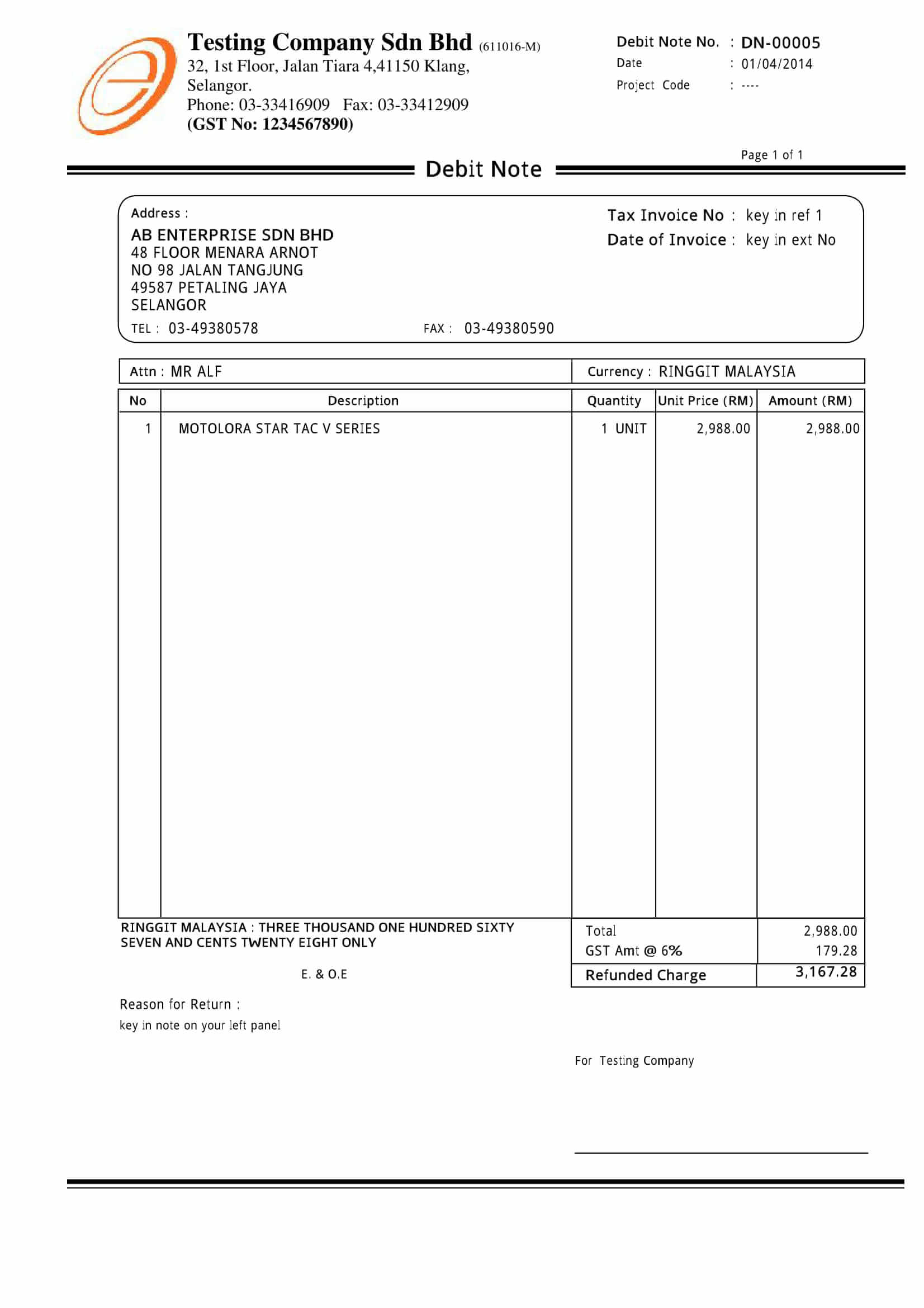 Debit Note Format My XXX Hot Girl